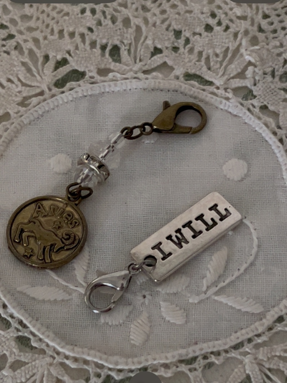 Aries “I WILL” Motivational Charm & Key Charm – Silver & Brass Tone